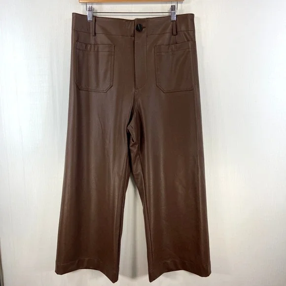 Maeve The Colette Cropped Vegan Leather Pants Chocolate Brown Womens 32 Petite - Picture 3 of 13